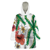 Hawaiian Tropical Flowers and Maile Pikake Wearable Blanket Hoodie Polynesian Tribal Pattern White Color LT03 One Size White - Polynesian Pride