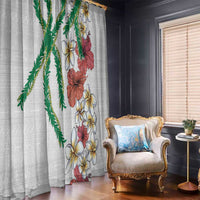 Hawaiian Tropical Flowers and Maile Pikake Window Curtain Polynesian Tribal Pattern White Color