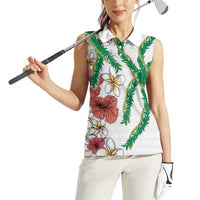 Hawaiian Tropical Flowers and Maile Pikake Women Sleeveless Polo Shirt Polynesian Tribal Pattern White Color LT03 - Polynesian Pride