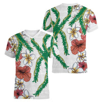 Hawaiian Tropical Flowers and Maile Pikake Women V-Neck T-Shirt Polynesian Tribal Pattern White Color LT03 - Polynesian Pride