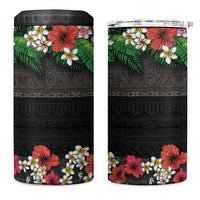 Hawaiian Tropical Flowers and Tribal Polynesian Tattoo 4 in 1 Can Cooler Tumbler Black Color LT03 One Size: 16 oz Black - Polynesian Pride