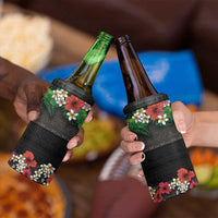 Hawaiian Tropical Flowers and Tribal Polynesian Tattoo 4 in 1 Can Cooler Tumbler Black Color LT03 - Polynesian Pride