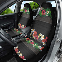 Hawaiian Tropical Flowers and Tribal Polynesian Tattoo Car Seat Cover Black Color LT03 - Polynesian Pride