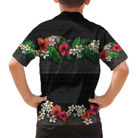 Hawaiian Tropical Flowers and Tribal Polynesian Tattoo Hawaiian Shirt Black Color LT03 - Polynesian Pride