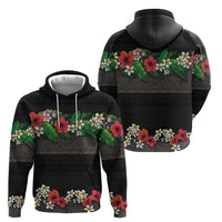 Hawaiian Tropical Flowers and Tribal Polynesian Tattoo Hoodie Black Color LT03 - Polynesian Pride