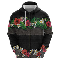 Hawaiian Tropical Flowers and Tribal Polynesian Tattoo Hoodie Black Color LT03 - Polynesian Pride