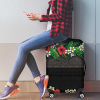 Hawaiian Tropical Flowers and Tribal Polynesian Tattoo Luggage Cover Black Color LT03 - Polynesian Pride