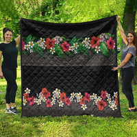 Hawaiian Tropical Flowers and Tribal Polynesian Tattoo Quilt Black Color LT03 - Polynesian Pride