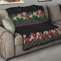 Hawaiian Tropical Flowers and Tribal Polynesian Tattoo Quilt Black Color LT03 - Polynesian Pride