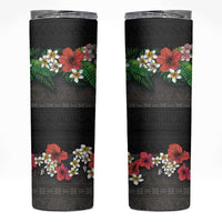 Hawaiian Tropical Flowers and Tribal Polynesian Tattoo Skinny Tumbler Black Color LT03 Black - Polynesian Pride