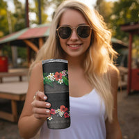 Hawaiian Tropical Flowers and Tribal Polynesian Tattoo Skinny Tumbler Black Color LT03 - Polynesian Pride