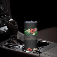 Hawaiian Tropical Flowers and Tribal Polynesian Tattoo Skinny Tumbler Black Color LT03 - Polynesian Pride