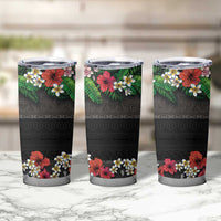 Hawaiian Tropical Flowers and Tribal Polynesian Tattoo Tumbler Cup Black Color LT03 - Polynesian Pride