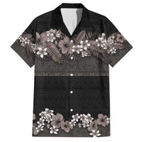 Hawaiian Tropical Flowers and Tribal Polynesian Tattoo Family Matching Puletasi and Hawaiian Shirt Grayscale Mode LT03 Dad's Shirt - Short Sleeve Black - Polynesian Pride