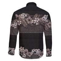 Hawaiian Tropical Flowers and Tribal Polynesian Tattoo Family Matching Puletasi and Hawaiian Shirt Grayscale Mode LT03 - Polynesian Pride