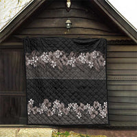 Hawaiian Tropical Flowers and Tribal Polynesian Tattoo Quilt Grayscale Mode