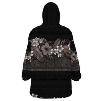 Hawaiian Tropical Flowers and Tribal Polynesian Tattoo Wearable Blanket Hoodie Grayscale Mode LT03 - Polynesian Pride