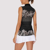 Hawaiian Tropical Flowers and Tribal Polynesian Tattoo Women Sleeveless Polo Shirt Grayscale Mode LT03 - Polynesian Pride