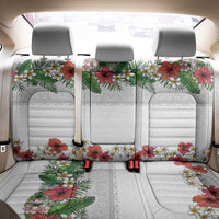 Hawaiian Tropical Flowers and Tribal Polynesian Tattoo Back Car Seat Cover White Color LT03 - Polynesian Pride