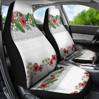 Hawaiian Tropical Flowers and Tribal Polynesian Tattoo Car Seat Cover White Color LT03 - Polynesian Pride