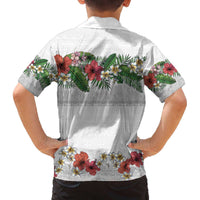 Hawaiian Tropical Flowers and Tribal Polynesian Tattoo Family Matching Off The Shoulder Long Sleeve Dress and Hawaiian Shirt White Color LT03 - Polynesian Pride