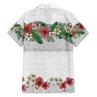 Hawaiian Tropical Flowers and Tribal Polynesian Tattoo Family Matching Off The Shoulder Long Sleeve Dress and Hawaiian Shirt White Color LT03 - Polynesian Pride