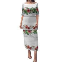 Hawaiian Tropical Flowers and Tribal Polynesian Tattoo Family Matching Puletasi and Hawaiian Shirt White Color LT03 Mom's Dress White - Polynesian Pride