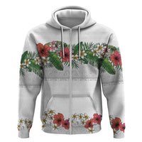 Hawaiian Tropical Flowers and Tribal Polynesian Tattoo Hoodie White Color LT03 Zip Hoodie White - Polynesian Pride
