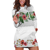 Hawaiian Tropical Flowers and Tribal Polynesian Tattoo Hoodie Dress White Color LT03 White - Polynesian Pride