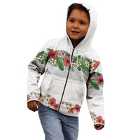 Hawaiian Tropical Flowers and Tribal Polynesian Tattoo Kid Hoodie White Color LT03 - Polynesian Pride