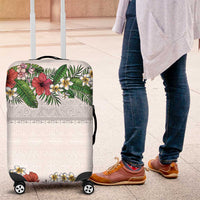 Hawaiian Tropical Flowers and Tribal Polynesian Tattoo Luggage Cover White Color LT03 White - Polynesian Pride