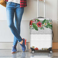 Hawaiian Tropical Flowers and Tribal Polynesian Tattoo Luggage Cover White Color LT03 - Polynesian Pride