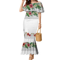 Hawaiian Tropical Flowers and Tribal Polynesian Tattoo Mermaid Dress White Color LT03 Women White - Polynesian Pride