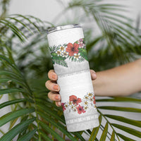 Hawaiian Tropical Flowers and Tribal Polynesian Tattoo Skinny Tumbler White Color LT03 - Polynesian Pride
