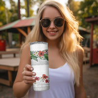 Hawaiian Tropical Flowers and Tribal Polynesian Tattoo Skinny Tumbler White Color LT03 - Polynesian Pride