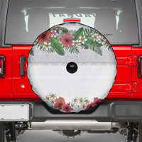 Hawaiian Tropical Flowers and Tribal Polynesian Tattoo Spare Tire Cover White Color LT03 - Polynesian Pride