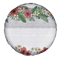 Hawaiian Tropical Flowers and Tribal Polynesian Tattoo Spare Tire Cover White Color LT03 - Polynesian Pride