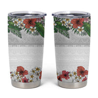 Hawaiian Tropical Flowers and Tribal Polynesian Tattoo Tumbler Cup White Color LT03 White - Polynesian Pride