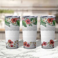 Hawaiian Tropical Flowers and Tribal Polynesian Tattoo Tumbler Cup White Color LT03 - Polynesian Pride