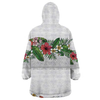 Hawaiian Tropical Flowers and Tribal Polynesian Tattoo Wearable Blanket Hoodie White Color LT03 - Polynesian Pride