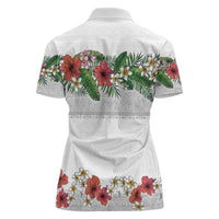 Hawaiian Tropical Flowers and Tribal Polynesian Tattoo Women Polo Shirt White Color LT03 - Polynesian Pride