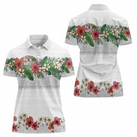 Hawaiian Tropical Flowers and Tribal Polynesian Tattoo Women Polo Shirt White Color LT03 - Polynesian Pride