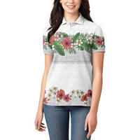 Hawaiian Tropical Flowers and Tribal Polynesian Tattoo Women Polo Shirt White Color LT03 - Polynesian Pride