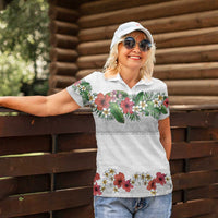 Hawaiian Tropical Flowers and Tribal Polynesian Tattoo Women Polo Shirt White Color LT03 - Polynesian Pride