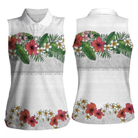 Hawaiian Tropical Flowers and Tribal Polynesian Tattoo Women Sleeveless Polo Shirt White Color LT03 - Polynesian Pride