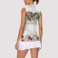 Hawaiian Tropical Flowers and Tribal Polynesian Tattoo Women Sleeveless Polo Shirt White Color LT03 - Polynesian Pride