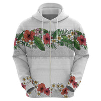 Hawaiian Tropical Flowers and Tribal Polynesian Tattoo Zip Hoodie White Color LT03 - Polynesian Pride