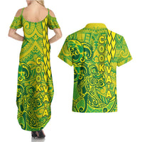 Cook Islands Va'a Polynesian Art Tattoo Couples Matching Summer Maxi Dress and Hawaiian Shirt National Color LT03 - Polynesian Pride