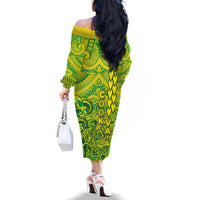 Cook Islands Va'a Polynesian Art Tattoo Family Matching Off The Shoulder Long Sleeve Dress and Hawaiian Shirt National Color LT03 - Polynesian Pride