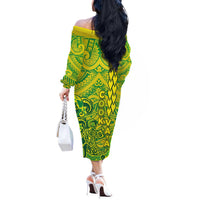 Cook Islands Va'a Polynesian Art Tattoo Off The Shoulder Long Sleeve Dress National Color LT03 - Polynesian Pride